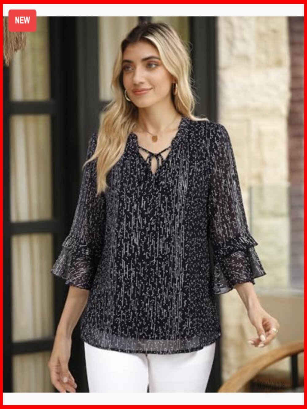 Elegant 3/4 Sleeve V-Neck Ruffle Blouse Tunics Work Shirt - Picture 4 of 7